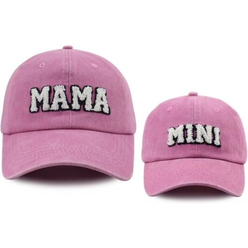 2 Pcs Mama and Mini Hats, Cute Adjustable Cotton Parent-Child Baseball Cap