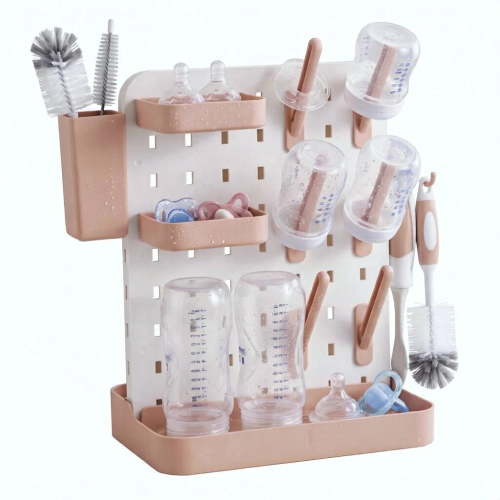 Oioane Baby Bottle Drying Rack with Removable Design, Space Saving Vertical Countertop Dryer Holder for Bottles, Pacifiers, Pump Parts, Pink
