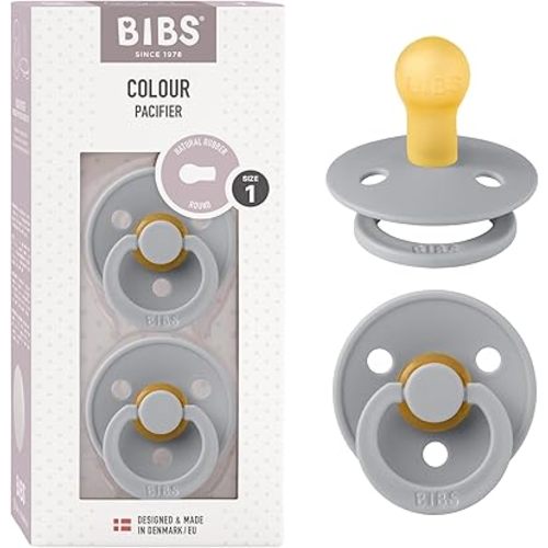 BIBS Pacifiers Colour Collection | Natural Rubber Baby Pacifier | Set of 2 BPA-Free Soothers | Made in Denmark | 0+ Months (Pack of 2) | Cloud