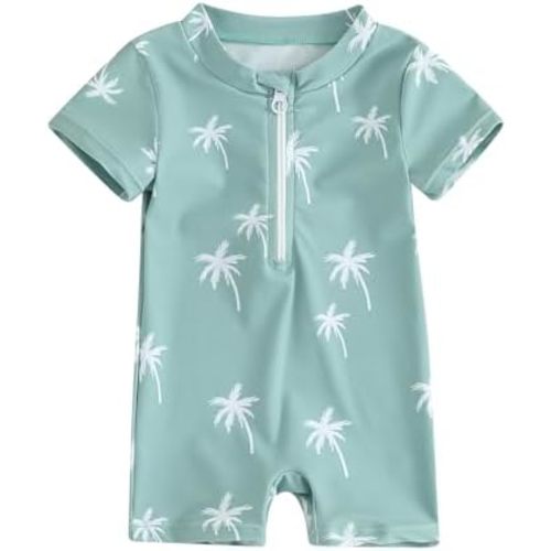 Kids Toddler Baby Boy Girl Zipper Rash Guard Swimsuit Dinosaur Print One Piece Beach Swimwear Bathing Suits