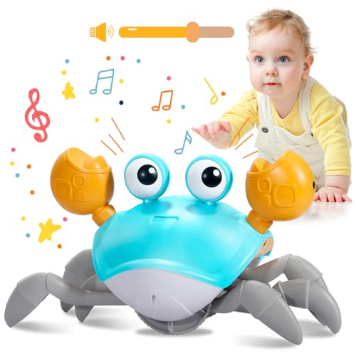 Plnmlls Crawling Crab Baby Toy,Tummy Time Toys,with Music and LED Light,Built-in Rechargeable Battery and Volume Can be Turned Off for 6-12 12-18 36 Months Walking Toddler Birthday Gift(Jade Green)