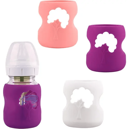 3 Pack Silicone Sleeves for Dr. Brown's Natural Glass Baby Bottles, Anti Breakage Baby Bottle Holder, Compatible Dr. Brown Wide-Neck Glass Baby Bottles 5 oz (White+Pink+Purple)