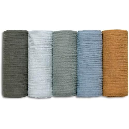Muslin Receiving Blankets, Neutral Blanket Swaddling for Newborn Boys and Girls, 5 Pack Breathable and Skin-Friendly Swaddle Wrap for Infant Baby (Bright Colors)