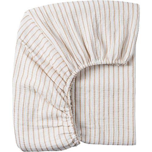 Meracorallo Muslin Fitted Crib Sheet, Soft and Breathable Baby Crib Sheet for Standard Crib and Toddler Mattresses (Neutral Stripe)