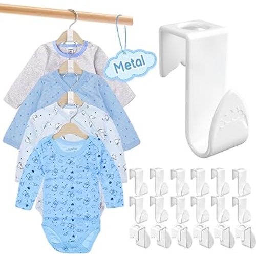4our Kiddies Baby Hangers Space Saving(18 Pcs), Heavy Duty Metal Kids Closet Clothes Organizer for Nursery, Connector Hooks for Girl Boy Toddler Child Clothes, Fit Most Hangers