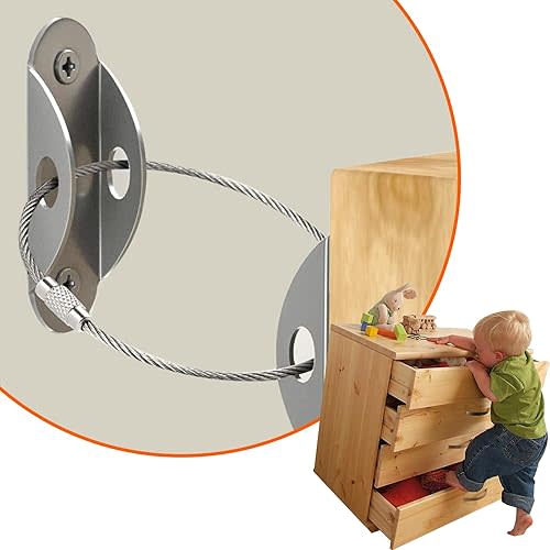 Furniture Anchors for Baby Proofing, 10 Pack Anti Tip Wall Anchor Straps Kit Metal Secure 400 lbs, Protect Kid Pet from Falling Furniture Dresser Cabinet, Adjustable Child Safety Earthquake Resistant