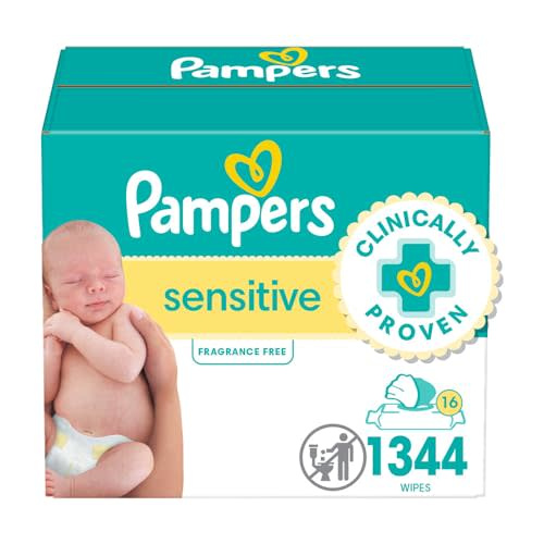 Pampers Sensitive Baby Wipes, Water Based, Hypoallergenic and Unscented, 16 Flip-Top Packs (1344 Wipes Total) (Packaging May Vary)