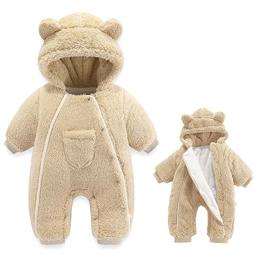 AiWMGL Newborn Baby Bear Outfit Suit Girls Boys Fleece Jumpsuit Romper Hooded Coat Winter Clothes Outwear Snowsuit