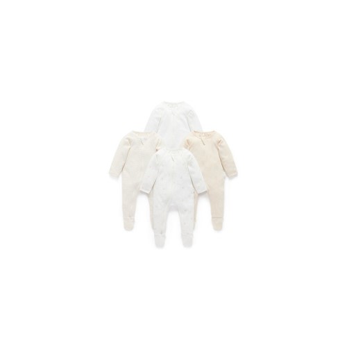 Purebaby Essential Growsuit 4 Pack Vanilla Bear | Baby Bunting AU