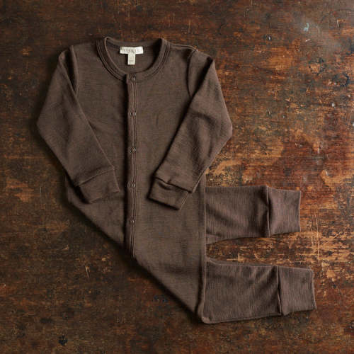 merino wool snap romper | 3-6 months bark