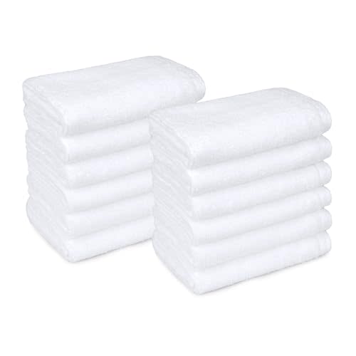 Amazon Basics Cotton Washcloths, Lightweight Quick-Dry, Absorbent Face and Body Towel Set, 12" x 12", White, 12-Pack