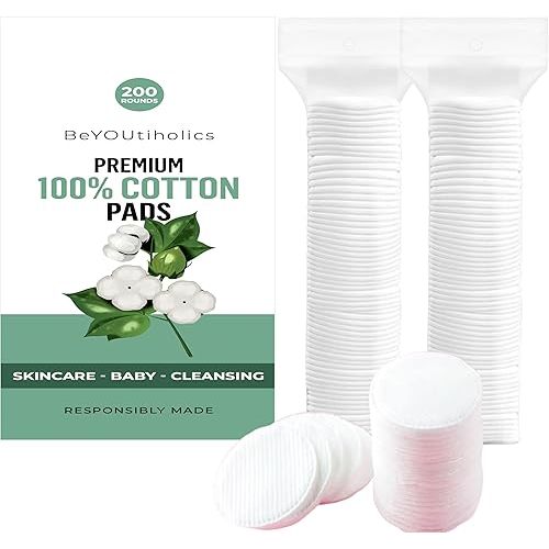 Premium 100% cotton pads, 200 rounds - Skincare, Baby, Cleansing, Gentle & soft, Hypoallergenic, Extra absorbent & Lint free.
