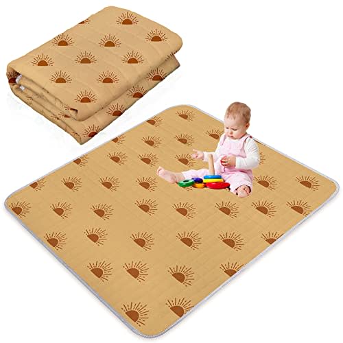 Funtery 43 x 43 Inch Boho Baby Play Mat Portable Crawling Washable Foldable Tummy Time Non Slip Baby Floor Large Playpen Mat for Infants Toddlers Floor Playpen Activity(Boho Sun)