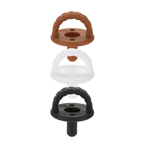 Itzy Ritzy Silicone Pacifiers for Newborn - Itzy Soother Pacifiers Feature Collapsible Handle & Two Air Holes for Added Safety For Ages Newborn and Up, Coffee & Cream Set of 3 in White, Tan & Brown