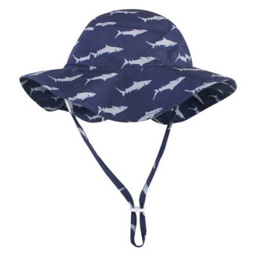 Hudson Baby Infant and Toddler Boy Sun Protection Hat, Blue Shark, 0-6 Months