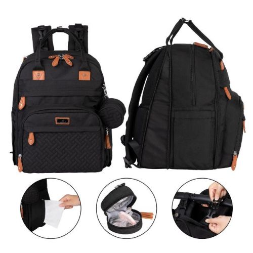 BabbleRoo Diaper Bag Backpack Stylish 40L Hands Free Baby Bag with Changing Pad, Stroller Straps & Water-Resistant, Black, Extra Large