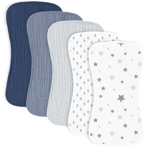 5 Pack Muslin Baby Burp Cloths- Neutral Muslin Burping Cloths for Baby Boys Girls and Newborn Towel, Unisex- Large Absorbent Burp Cloths-20x10 Inches