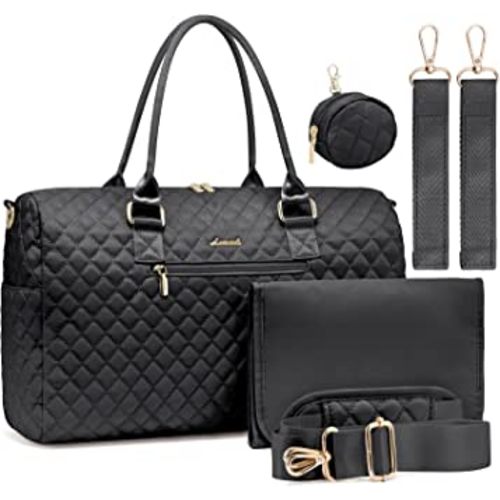 LOVEVOOK Diaper Bag Tote with Pacifier Case and Changing Pad, Large Capacity Mommy Bag for Hospital and Weekender Travel, Functional Baby Bag Newborn Baby Essential, Black