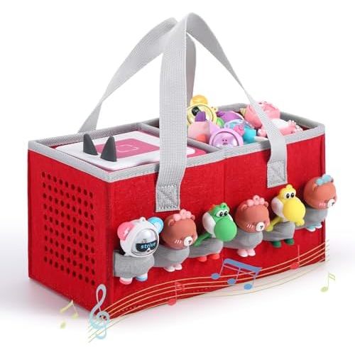 Carrying case for Toniebox Audio Player and Figurines Starter Set,Felt Organizer Bag,Travel for toniebox 2 Earphone and charger accessories portable bag (Red)
