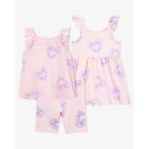 Toddler 3-Piece Heart Print Romper Tank & Bike Shorts Set - Pink | Carter's