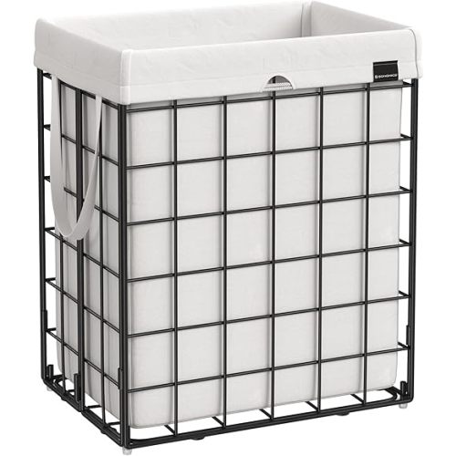 SONGMICS Laundry Hamper, 23.8 Gal. (90L) Laundry Basket, Collapsible Clothes Hamper, Removable and Washable Liner, Metal Wire Frame, for Bedroom Bathroom, Cream White ULCB190W01