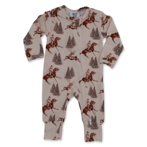Vintage Beige Cowboy Christmas Folding Feet Jammies
