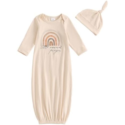 Baby Gown Newborn Boys Girls Rainbow Sleeping Bag with Hat Gender Neutral Going Home Outfit Clothes