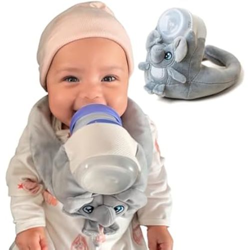 Bottle Holder for Baby - Elephant - Promotes Motor Skill Development and Independence - Soft with Secure Adjustable Velcro Closure
