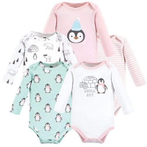 Hudson Baby Infant Girls Cotton Long-Sleeve Bodysuits, Girl Penguin, 0-3 Months