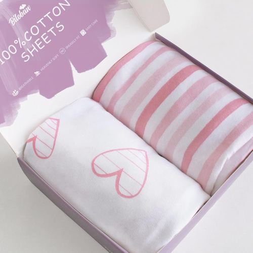 Bassinet Sheets Compatible with AirClub, GoFirst and MiClassic Bassinet Bedside Sleeper, 2 Pack, 100% Jersey Knit Cotton Fitted Sheets, Pink Stripes and Hearts Print for Baby Girls