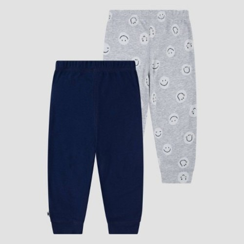 Huggies Baby 2pk Happy Face Organic Pants - Gray/Dark Blue, Size: 3M