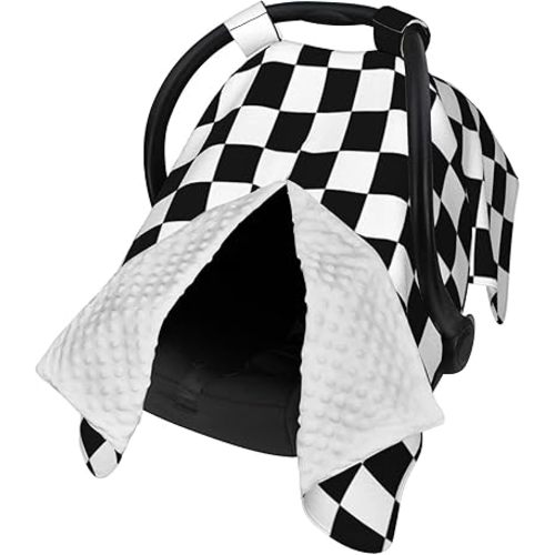 Black White Checkered Baby Car Seat Canopy Cover Multi Use Nursing Cover for Newborn Car Seat Canopy Mom Nursing Breastfeeding Covers Newborn Shower Gift