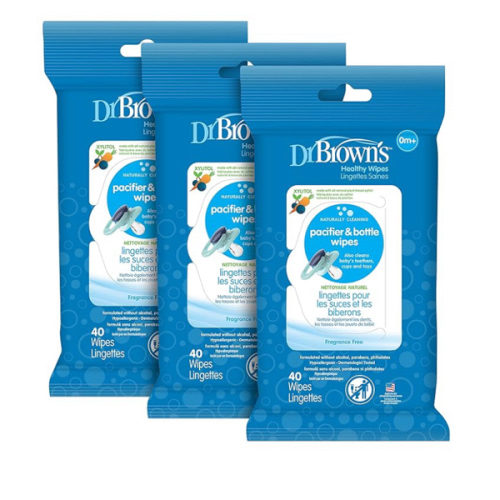 Dr. Brown's Bottle and Pacifier Healthy Wipes, Naturally Cleaning for Bottles and Baby Items, 40 Count, 3 Pack