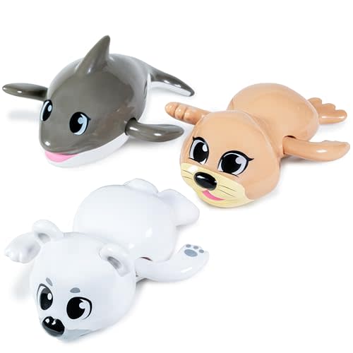 Tub Works Wind Up Swimming Baby & Toddler Bath Toys, Arctic 3 Pack | Wind Arms & Watch Them Swim | Interactive Baby Bath Toys | Ideal for Bathtub, Toddler Pool, Summer or Water Table Play