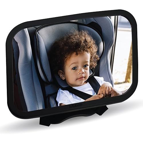 Lulyboo Large Baby Mirror for Car with 360° Rotation, Adjustable Rear Facing Car Seat Mirror, Black