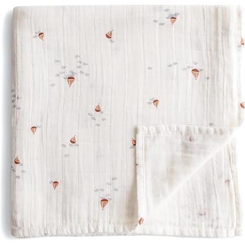 mushie Muslin Baby Swaddle Blanket | 100% Organic Cotton (Boats)