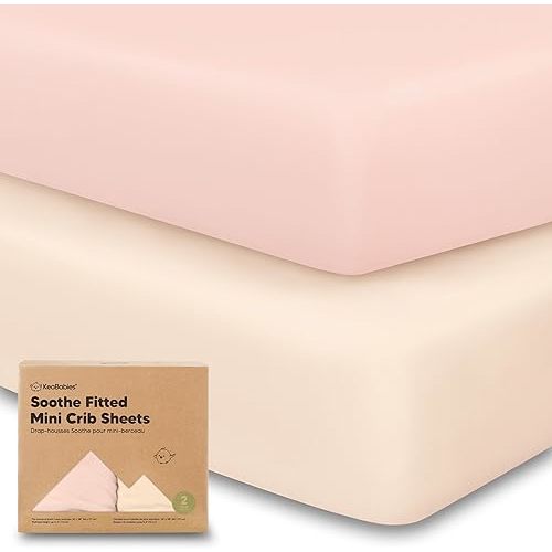 2-Pack Mini Crib Sheets Fitted - Pack N Play Sheets for Pack and Play Mattress, Organic Cotton, Soft & Breathable Jersey Playard Bedding, Neutral Mini Toddler Bed Cover for Boys, Girls (Cameo)