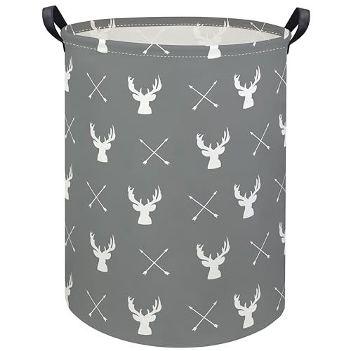 HIYAGON Large Storage Baskets,Waterproof Laundry Baskets,Collapsible Canvas Basket for Storage Bin for Kids Room,Toy Organizer,Home Decor,Baby Hamper(Grey deer)