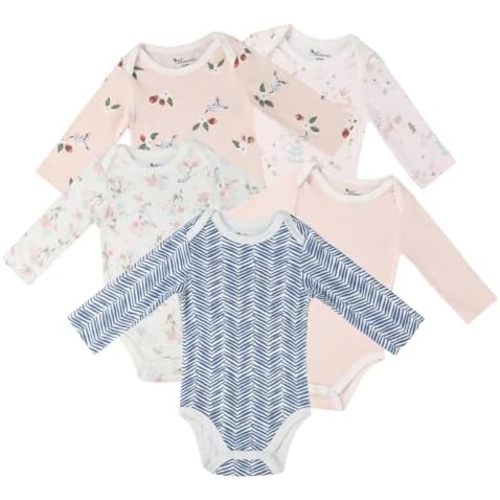 Baby Girls Long-Sleeve Bodysuit,100% Cotton 5 Pack One-Piece Baby Clothes,0-24 Months Soft Baby Girls Rompers