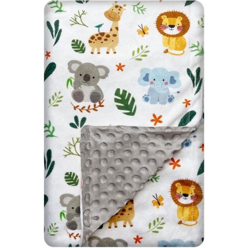 Cute Animal Minky Blanket for Boys & Girls - Soft Double Layer with Dotted Backing, Toddler to Newborn (30 X 40 inches)