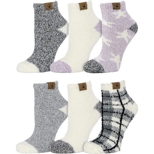 BEARPAW Ladies 6 Pair Pack Cozy Super Soft Warm Lounge Socks Multi Color Patterned Ankle and Low Cut Packs