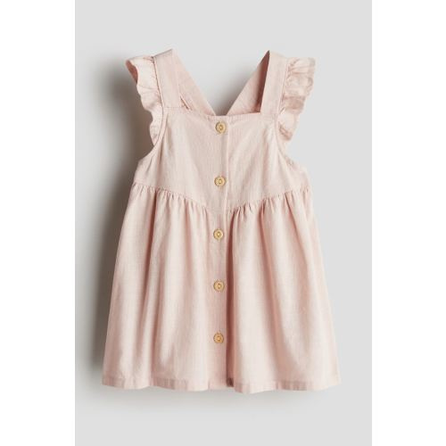 Ruffle-trimmed Cotton Dress, Square Neckline, Sleeveless, Light dusty pink