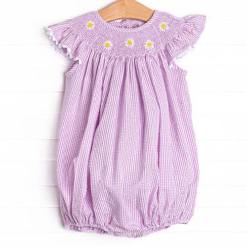 Daisies Go By Smocked Bubble, Lavender – Stitchy Fish