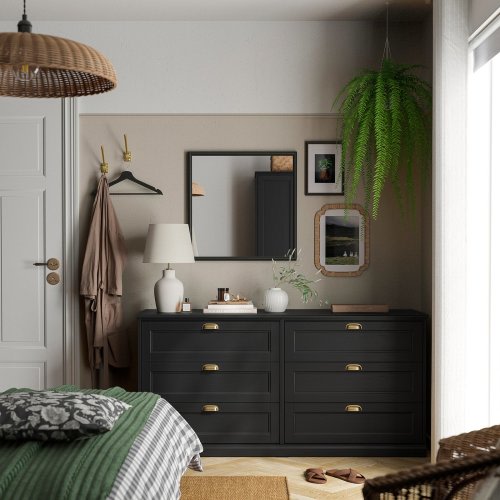 FÅGELFJÄLLET 6-drawer dresser - black oak effect 63x20 1/8x30 3/4 "