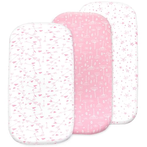 3 Pack Organic Bedside Bassinet Sheets Compatible with Mika Micky, Baby Delight, Dream On Me, AMKE and Other Bassinet Mattress Pads Size Between 17-21 in Width, 29-33 in Length, and 1.5-4 in Thick