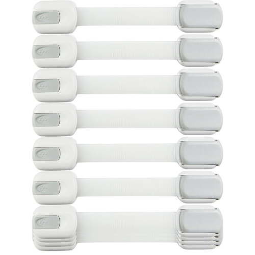 Child Safety Strap Locks (10 Pack) Baby Locks For Cabinets And Drawers, Toilet, Fridge & More. 3M Adhesive Pads. Easy Installation, No Drilling Required, White/Gray
