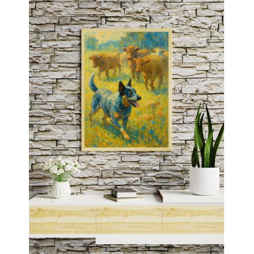 Australian Cattle Dog Herding Art Poster | Farmhouse Decor