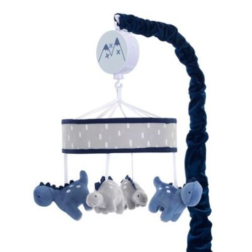 Lambs & Ivy Baby Dino Blue/gray Dinosaur Musical Baby Crib Mobile Soother Toy
