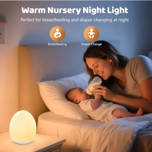 MediAcous Night Light for Kids, Egg Light for Nursery, 7 Colors Changing & Stepless Dimming, Soft Silicone Touch Night Lamp with 1 Hour Timer, Rechargeable Nursery Night for Breastfeeding