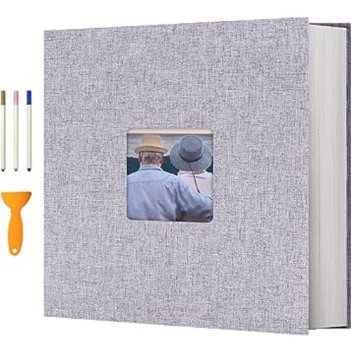 Amazon.com: Vienrose Large Photo Album Self Adhesive for 4x6 8x10 Pictures Linen Scrapbook Album DIY 40 Blank Pages with A Metallic Pen